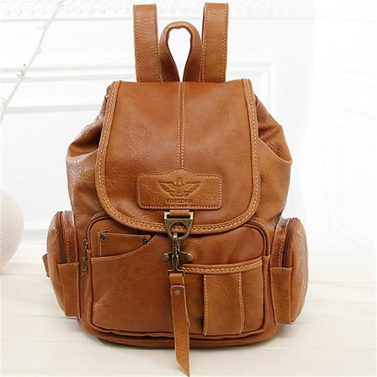 Women's with Backpack Vintage Leather Pockets Faux Multiple FashionChic