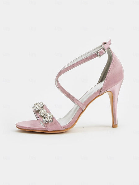 Purple Straps Satin Rhinestone Stiletto Heels with Women's FashionChic