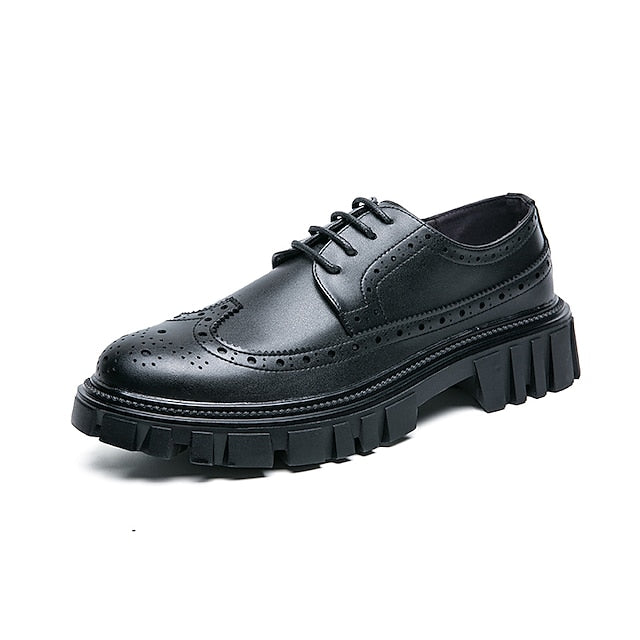 Brogue – Brown Chunky Sole Leather Shoes Faux Men's FashionChic