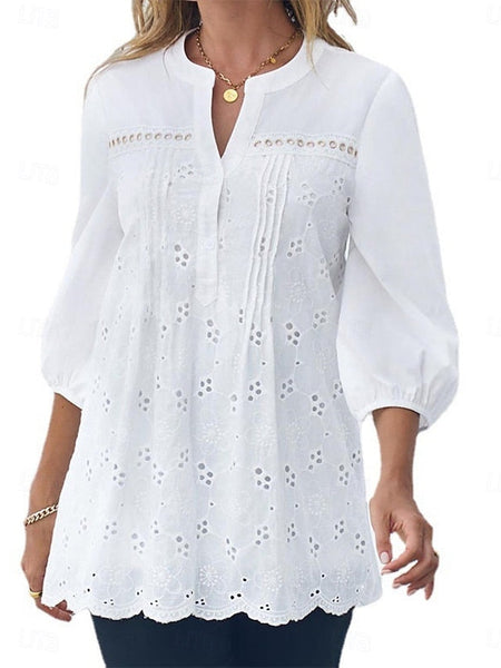 Women's Blouse Solid Color Elegant Daily Stylish 3/4 Length FashionChic