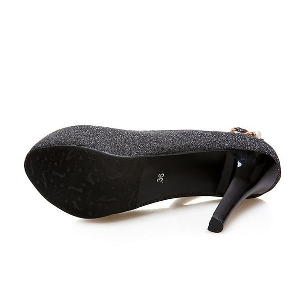 Stiletto Silver Heels Women's Glitter Ankle with Platform FashionChic