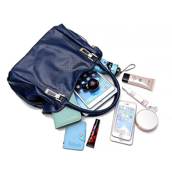 Handles Women’s and Top Faux with Handbag Black Leather FashionChic