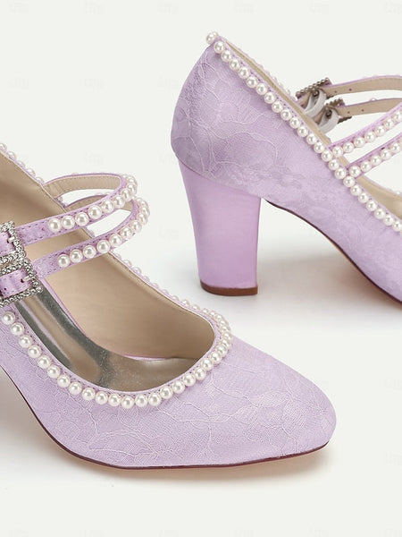 Heels Embellished Purple Mary Pearl Women's Jane - Lace FashionChic