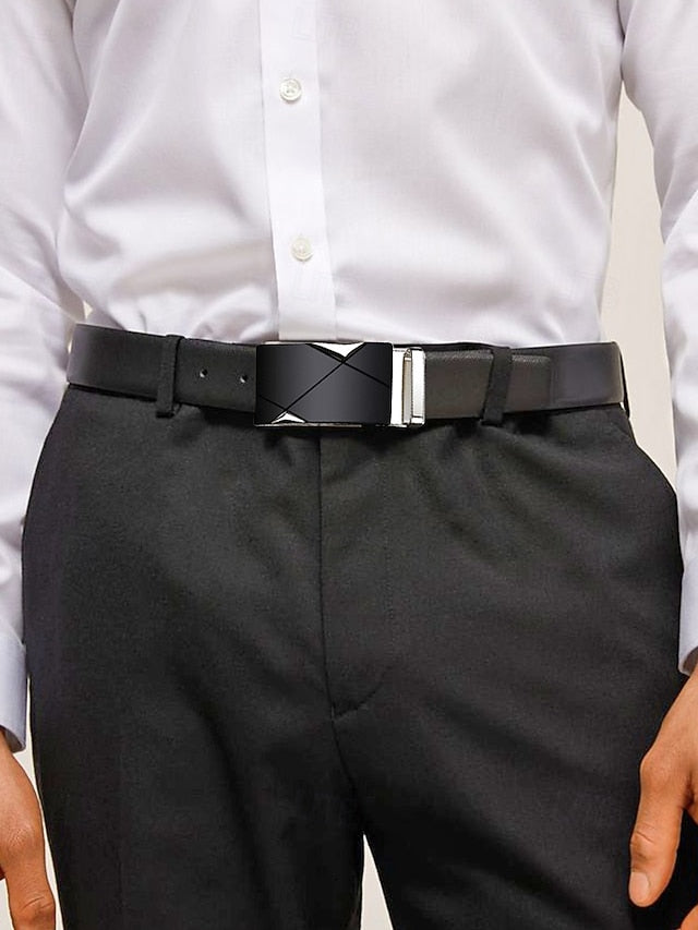 Metal Black with Leather Elegant Adjustable Belt Men's FashionChic