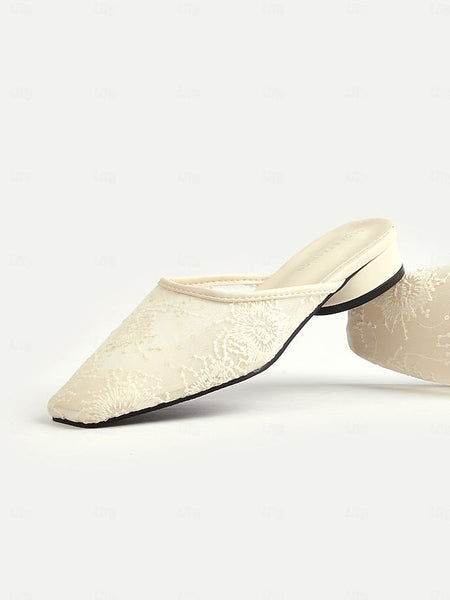 – Flats Women's Mesh Ballet Elegant Lace White Sheer FashionChic