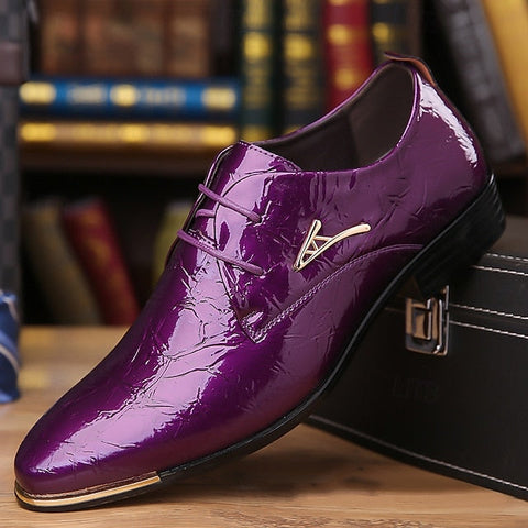 Dress – Purple Shoes Men's Lace-Up Bold Patent Shiny FashionChic