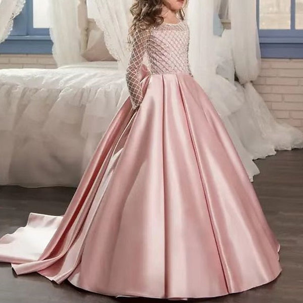 Solid Flower Long Party Girl Color Girls' Kids Dress FashionChic