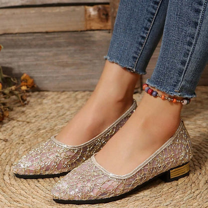 Elegant Mesh Sequin Flats Ballet Silver Women's – FashionChic