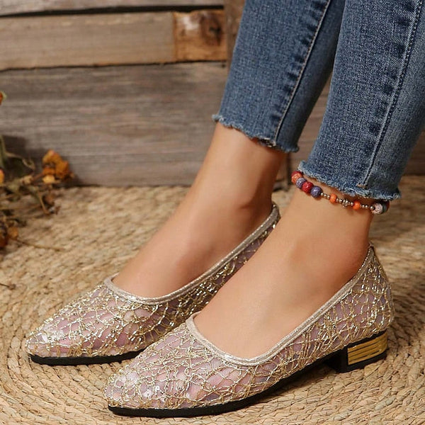 Elegant Mesh Sequin Flats Ballet Silver Women's – FashionChic