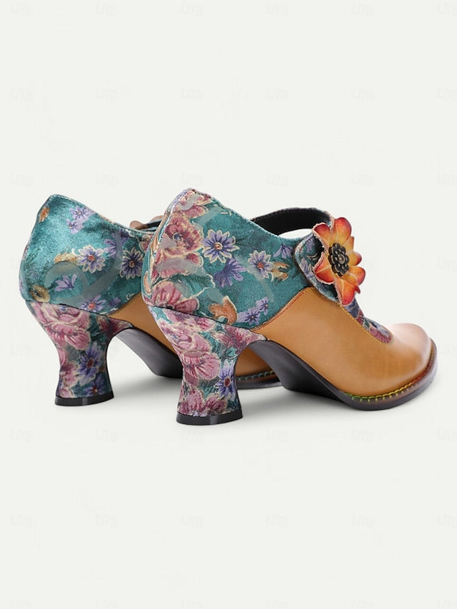 Floral Women's Leather Mary – Jane Vintage Heels 1930s FashionChic