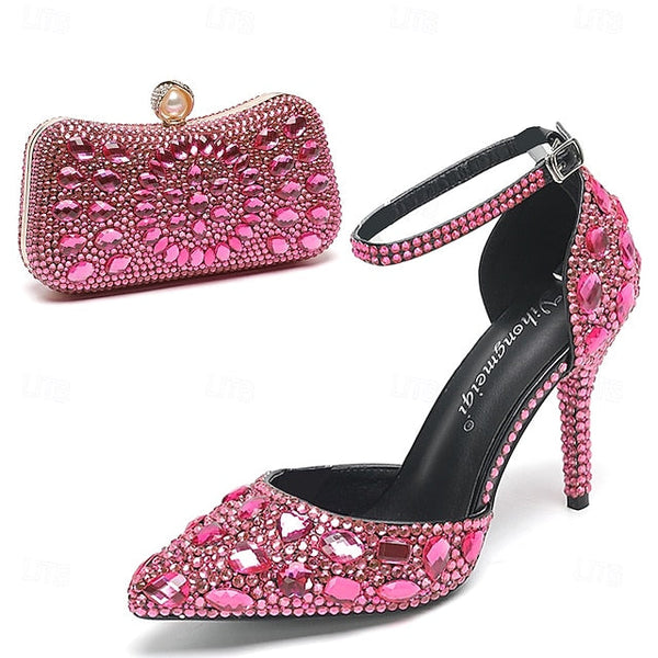 Heel Shoes Multicolor Wedding Women's High with Rhinestone FashionChic