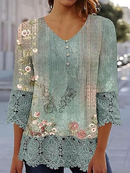 Women's Elegant Lace Tops Eyelet Blouse Casual Ombre Floral FashionChic