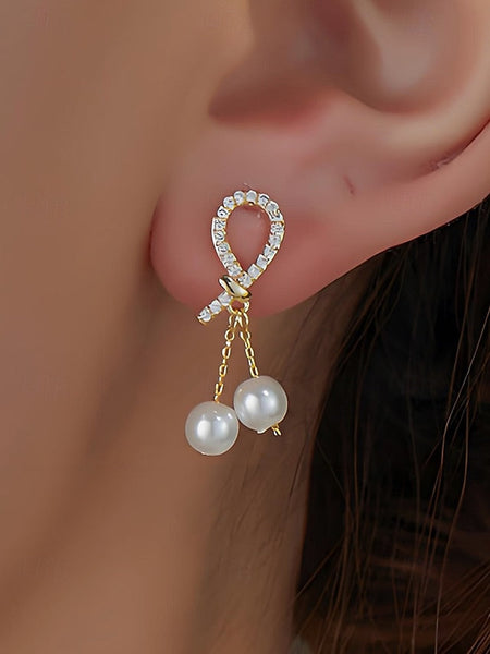 rhinestone earrings with imitation pearl teardrop Women's FashionChic