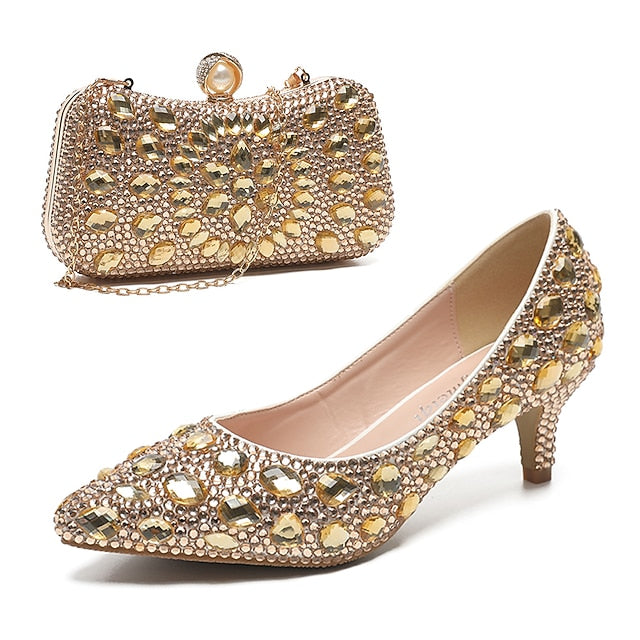 Matching Kitten Crystal-Embellished and Heel Shoes Women's FashionChic