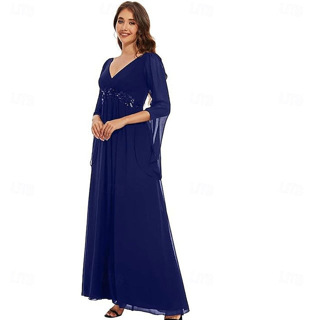 Elegant Simple the V Neck A-Line Bride Mother Dress of Floor FashionChic