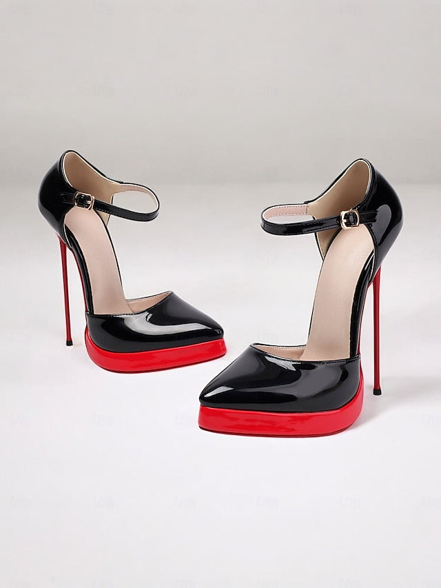 Leather Patent Black Platform Red Women's Stiletto and FashionChic