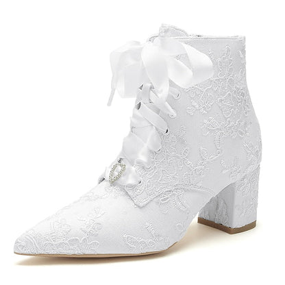 Women's Lace-Up Bridal Embroidered Floral White – Booties FashionChic