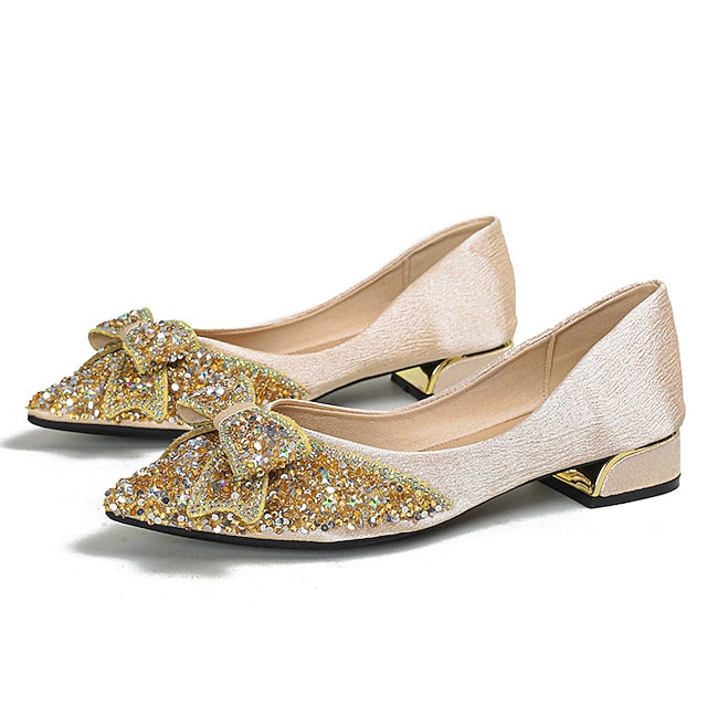 with - Women's Elegant Detail Rhinestone Glitter Flats Bow FashionChic