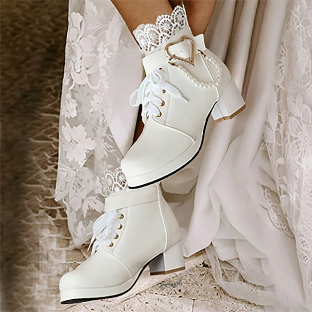 Ankle Women's – Wedding Bridal Lace-Up White Boots Shoes FashionChic