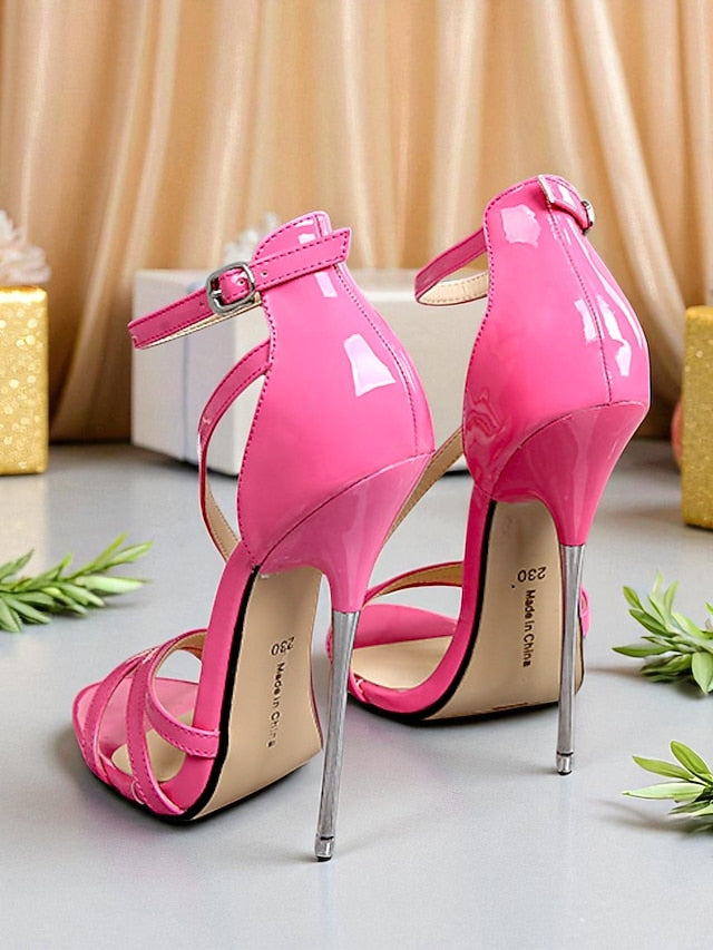 PU Red Sandals High Heels - Strappy Stiletto Women's Patent FashionChic
