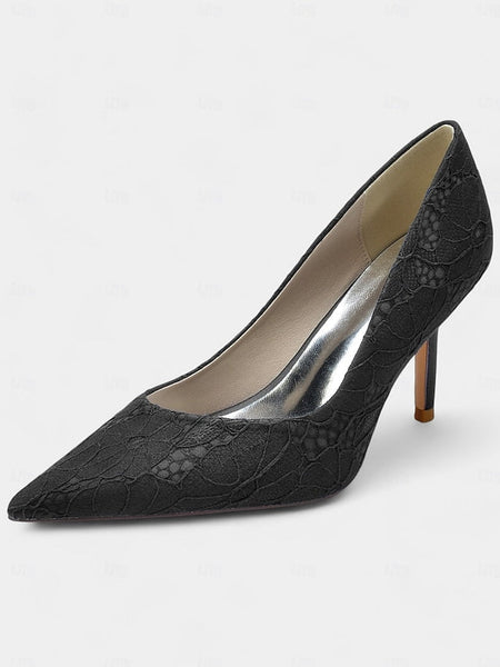 Stiletto Women's - Heels Lace-Embroidered Pointed-Toe FashionChic