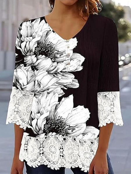 Women's Elegant Lace Tops Eyelet Blouse Casual Ombre Floral FashionChic