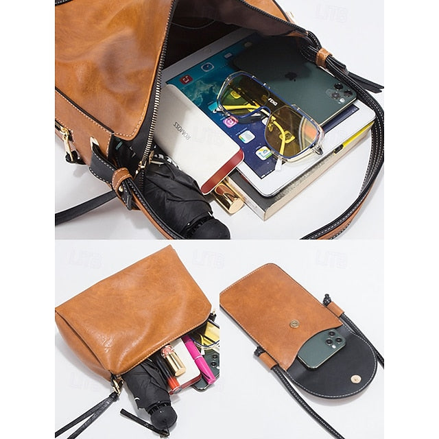 Faux Leather Shoulder 4-Piece Handbag Bag Women's – Set FashionChic