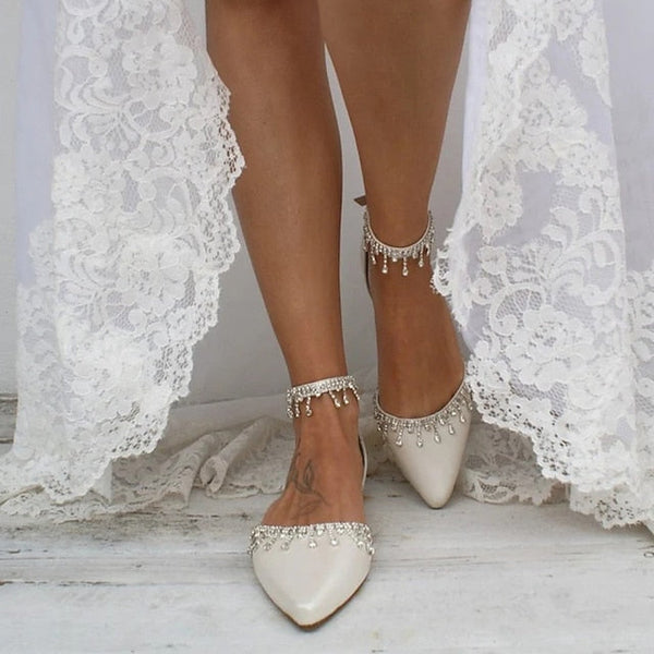 Wedding Women's Shoes Elegant Flats with – White Bridal FashionChic