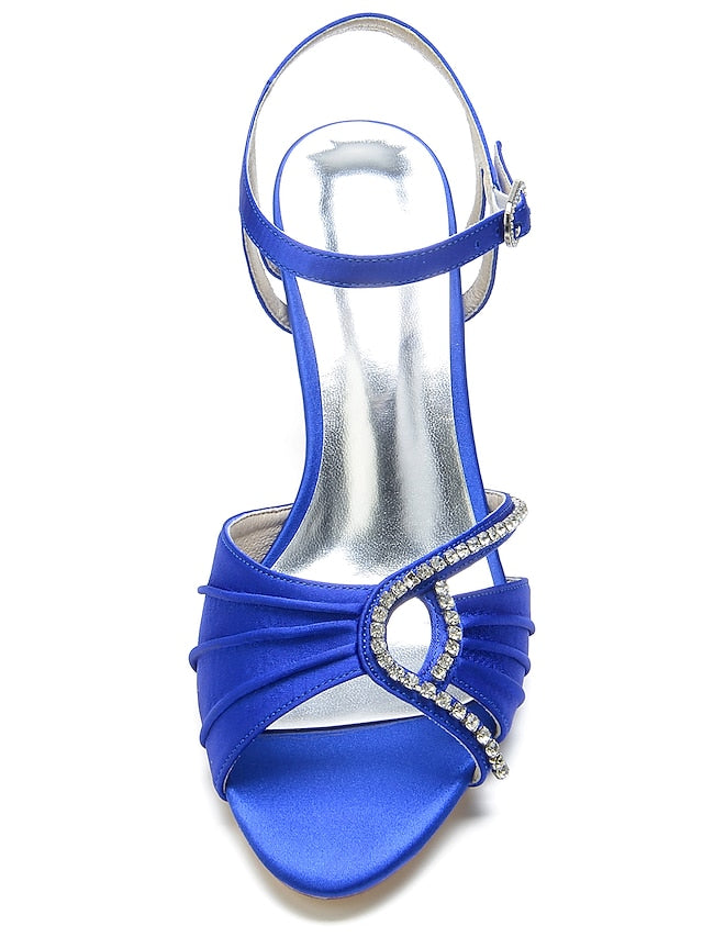 Women's Rhinestone Sandals Heeled Satin Navy – Blue FashionChic