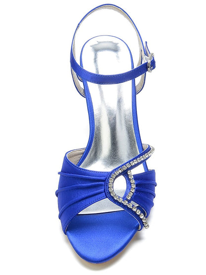 Women's Rhinestone Sandals Heeled Satin Navy – Blue FashionChic