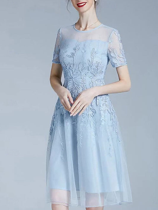 the Knee Bride Mother Dress of Crew A-Line Neck Elegant FashionChic