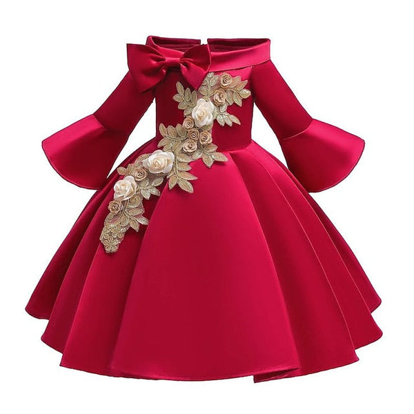 Length 3/4 Formal Girls' Floral Sleeve Party Kids Dress FashionChic