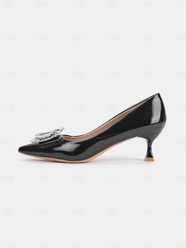 Black Patent with Leather Women's Embellished Crystal Pumps FashionChic