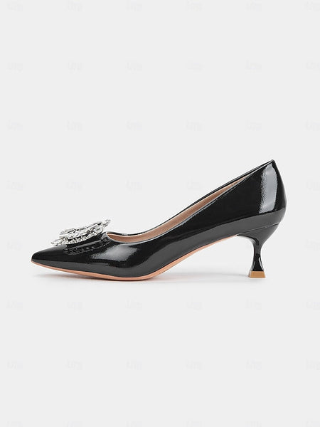 Embellished with Patent Leather Women's Crystal Black Pumps FashionChic
