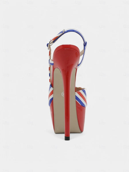 Striped White Platform Stiletto Blue Red Women's Heels and FashionChic