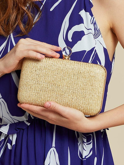 Straw Pearl Elegant Clutch Stylish with Purse - Clasp FashionChic