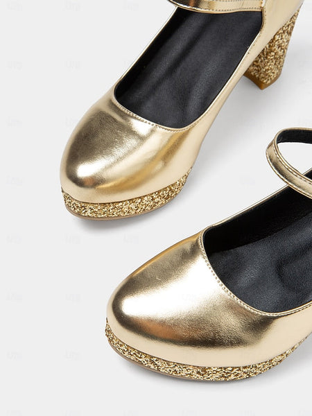 Heel Gold Sparkly Glitter Mary Block Pumps – Jane Women's FashionChic