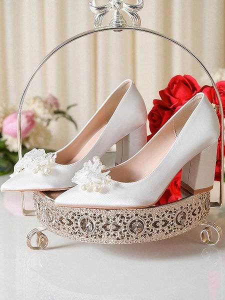 Wedding and Crystal White Heels Women's with Pearl FashionChic