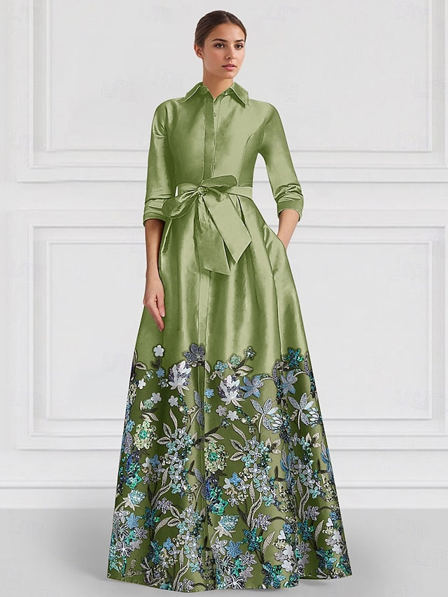 the of Mother A-Line Floral Embroidered Gown Evening Bride Satin FashionChic