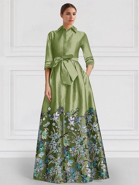 the of Mother A-Line Floral Embroidered Gown Evening Bride Satin FashionChic