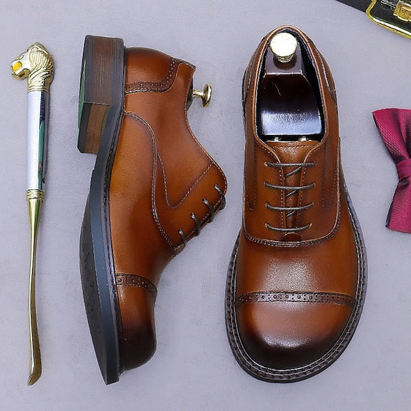 Shoes- Leather Toe Genuine Dress Men's Oxford Cap First FashionChic