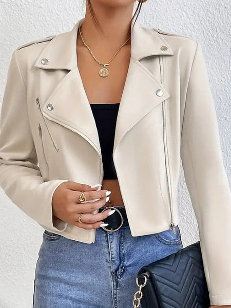 Zipper Faux Leather Pocket Jacket Women's Comfortable FashionChic