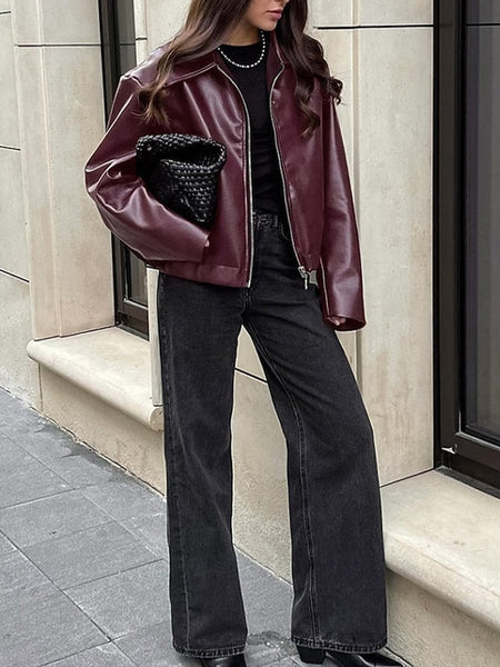 Faux Jacket Warm Women's Zipper Comfortable Pocket Leather FashionChic