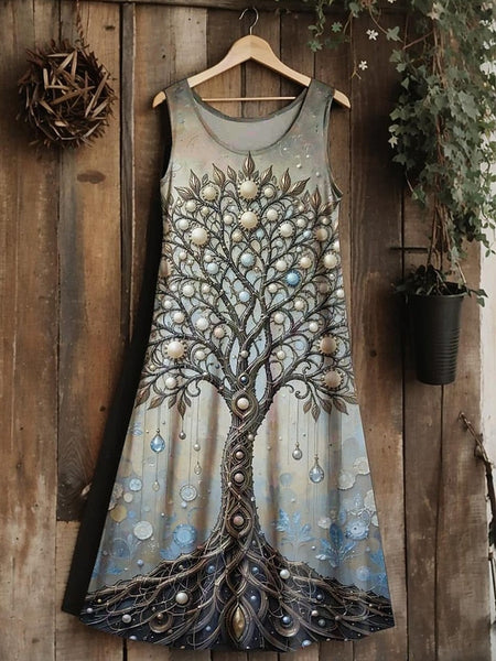 Women's  tree of life Merkabah Midi Dress Sundress A Line FashionChic