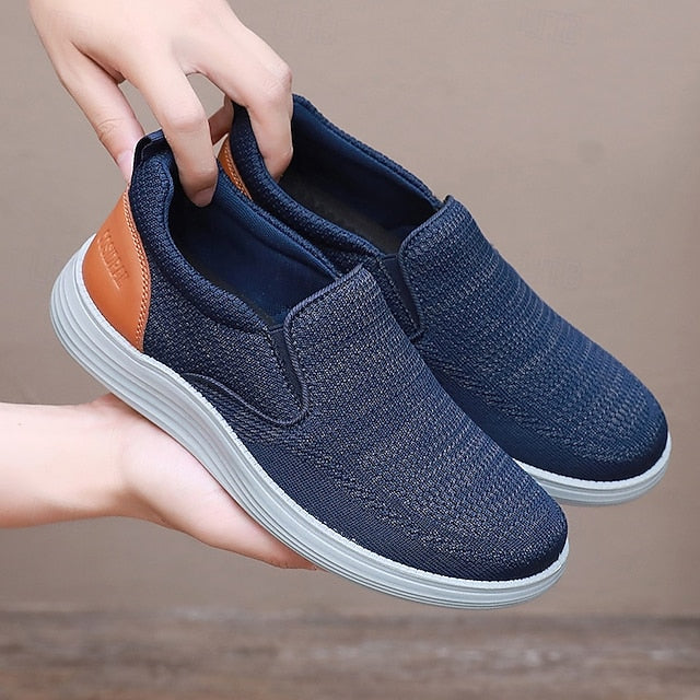Navy Slip-On Stretch Breathable Knit Men's Sneakers – FashionChic