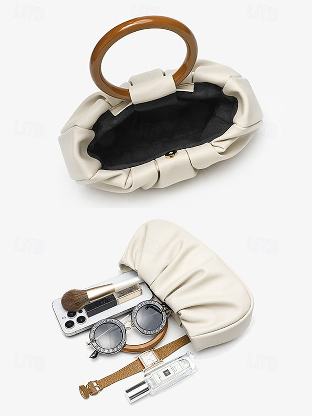 with Pleated Women's Faux Leather Acrylic Tote Bag Clutch FashionChic