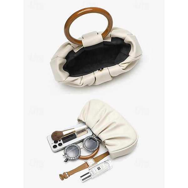 Clutch Faux with Bag Leather Women's Acrylic Tote Pleated FashionChic