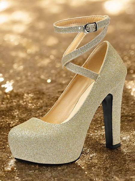 Ankle Glitter Heels Platform – Pink Women's with Strap FashionChic