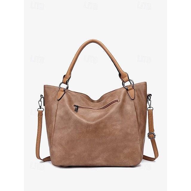 Brown Faux – Women's Tote Bag Handbag Leather Spacious FashionChic