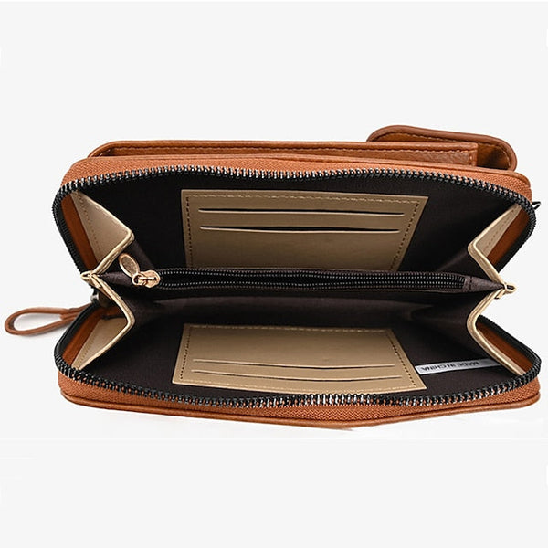 with Zipper Wallet Vintage Faux Crossbody Leather Women's FashionChic